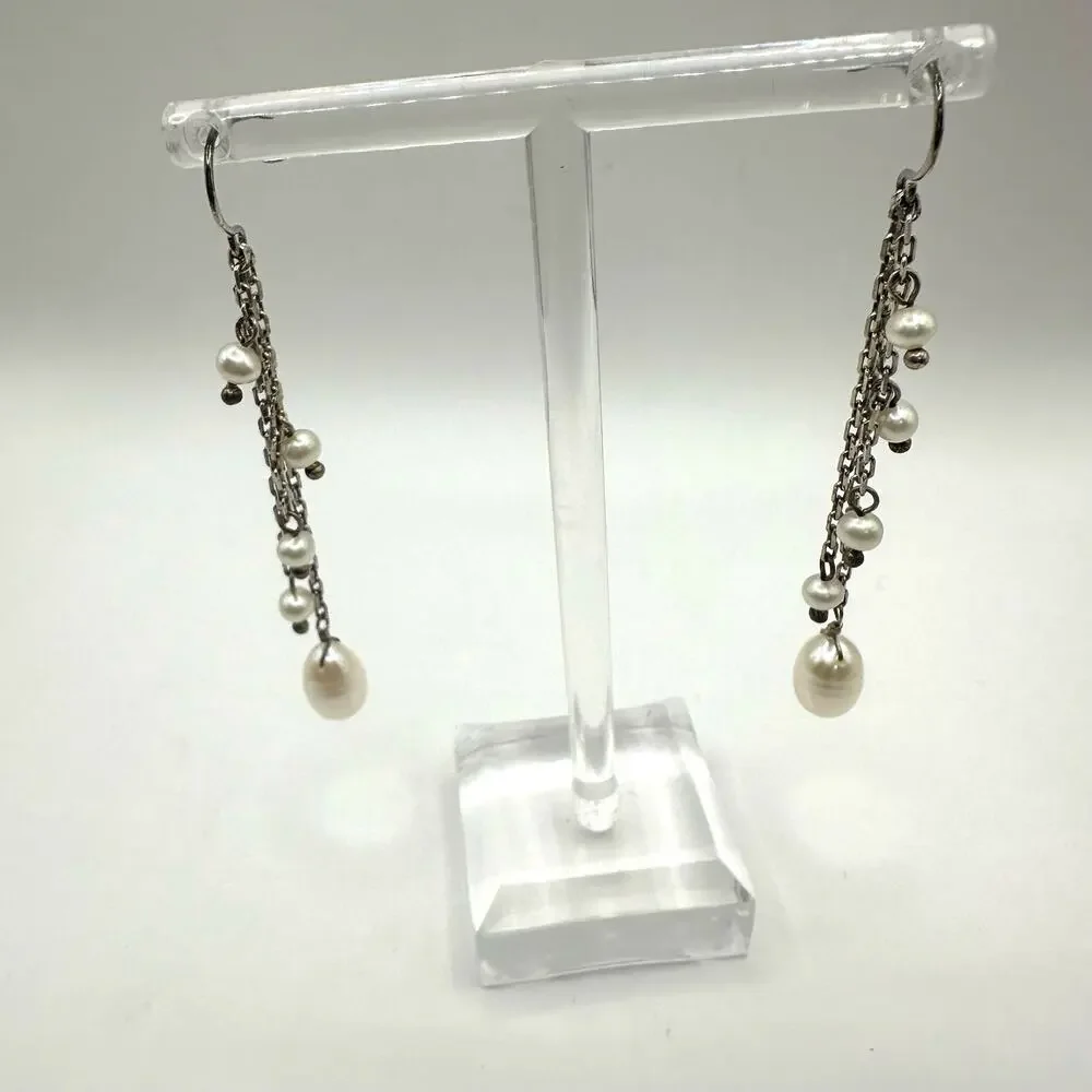 Unbranded Silver tone dangle drop faux pearl pierced earrings Preppy
